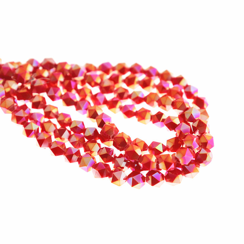 Faceted Glass Beads 5mm - Electroplated Ruby Red - 1 Strand 97 Beads - BD782