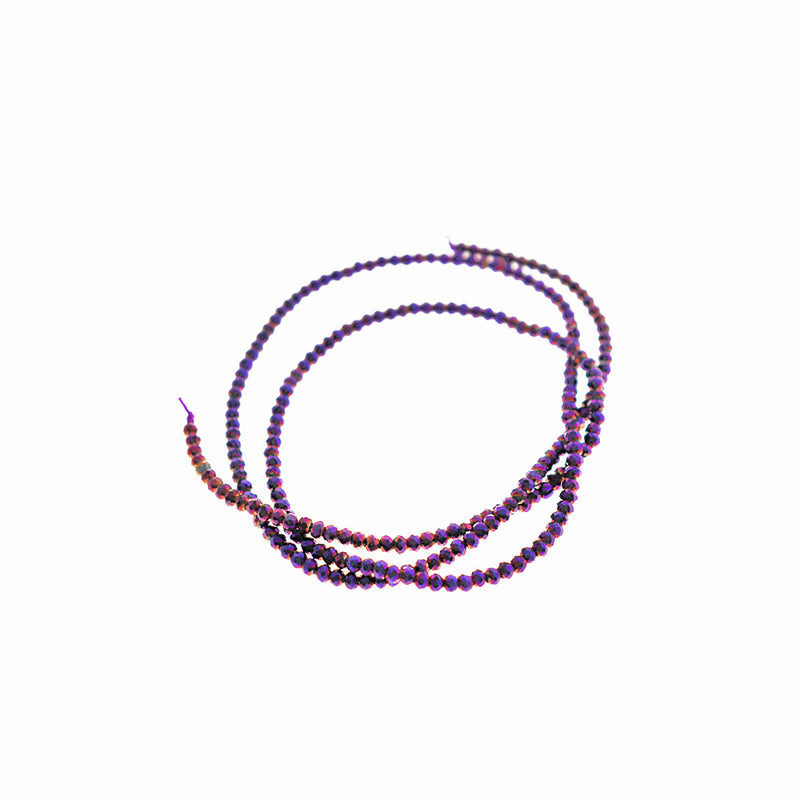 Faceted Glass Beads 2mm x 1mm - Electroplated Purple - 1 Strand 235 Beads - BD2650