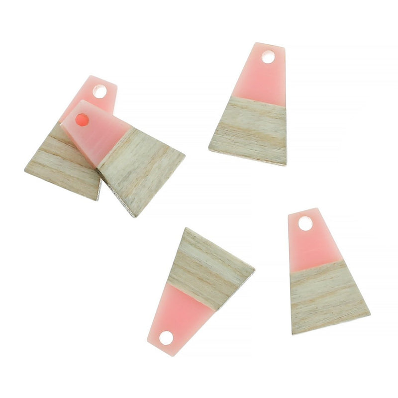 4 Geometric Natural Wood and Pink Resin Charms 18mm - WP186