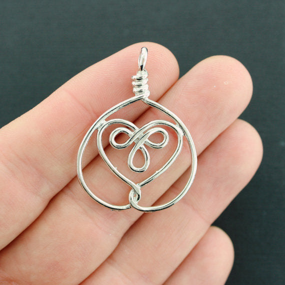4 Celtic Knot Heart Silver Tone Charms 2 Sided - SC679