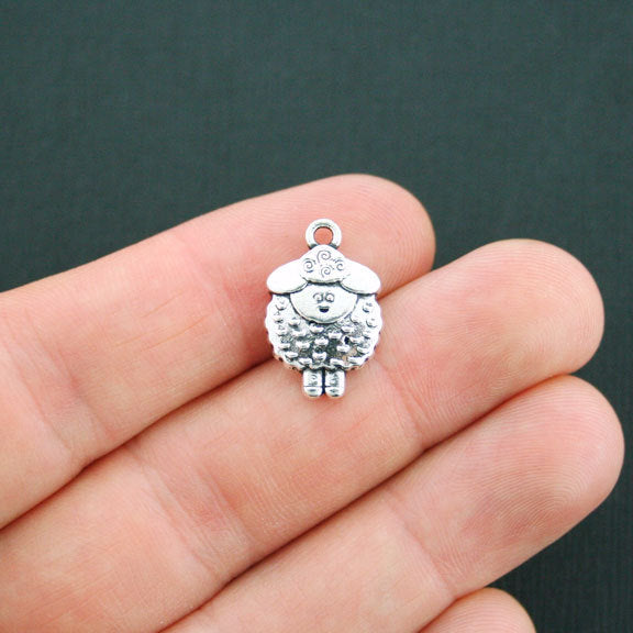 3 Sheep Antique Silver Tone Charms 2 Sided - SC3763