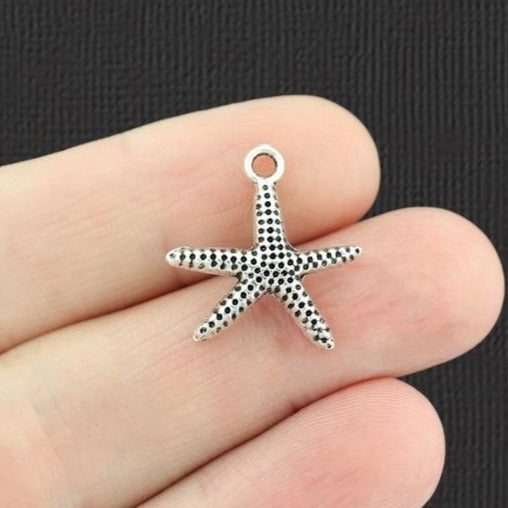 15 Starfish Antique Silver Tone Charms - SC3337