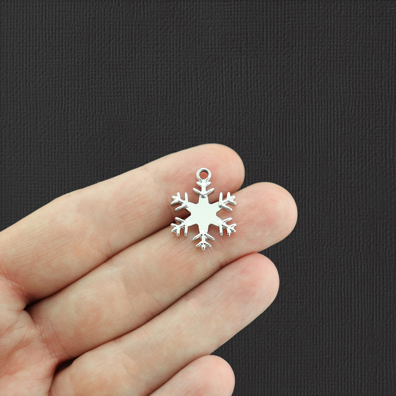 5 Snowflake Silver Tone Charms With Inset Rhinestones - SC5970