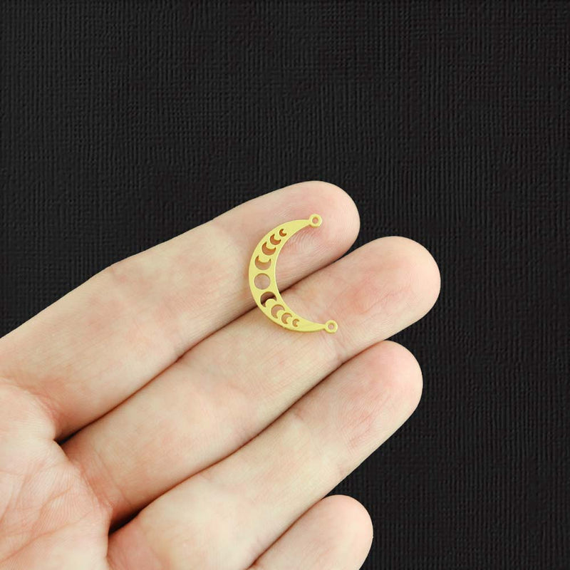 Moon Phases Crescent Moon Connector Gold Stainless Steel Charm 2 Sided - SSP520