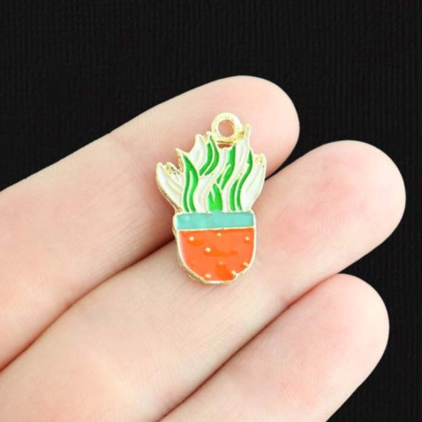 4 Plant Gold Tone Enamel Charms - E1472