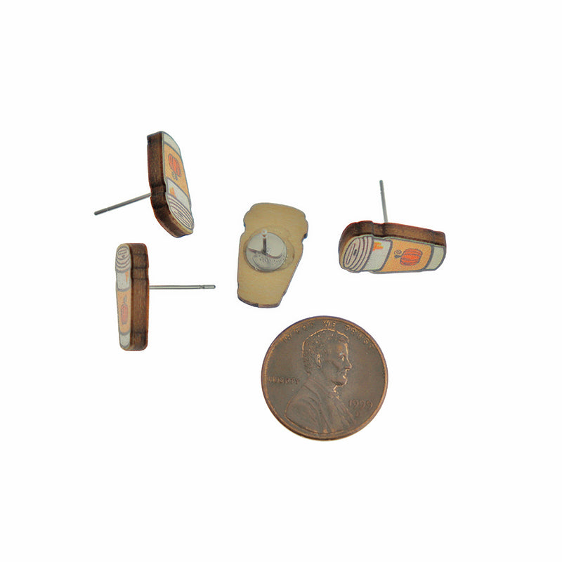 Boucles d'oreilles en bois - Clous de tasse à café - 16 mm x 10 mm - 2 pièces 1 paire - ER970