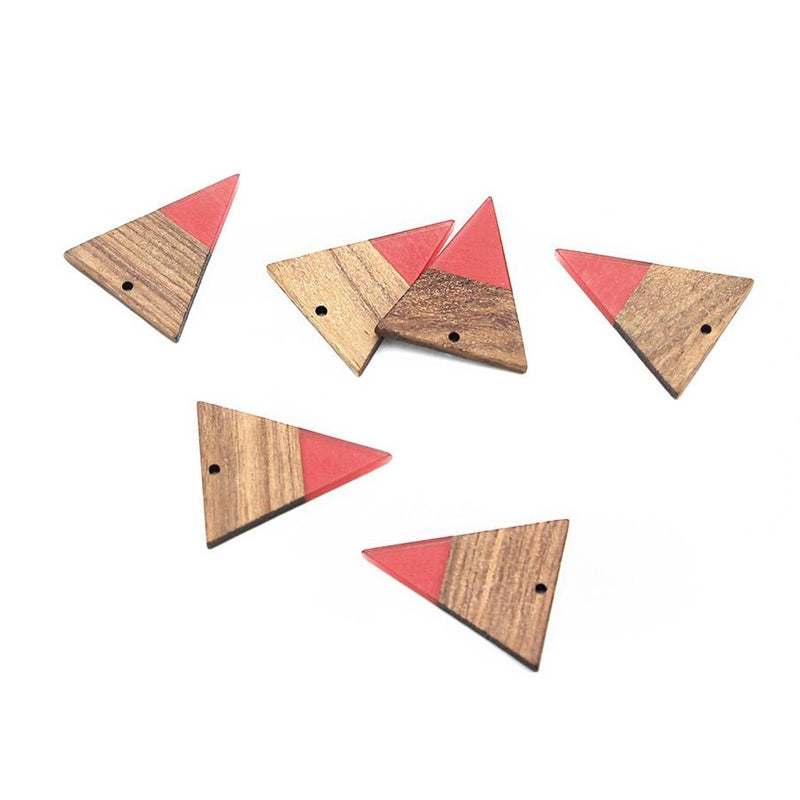2 Triangle Natural Wood and Salmon Resin Charms 37mm - WP026