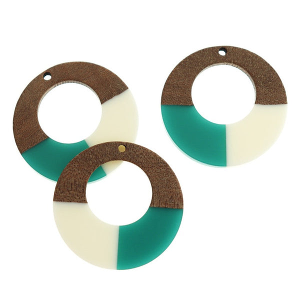 Ring Natural Wood and Resin Charm 38mm - Green and White - WP544