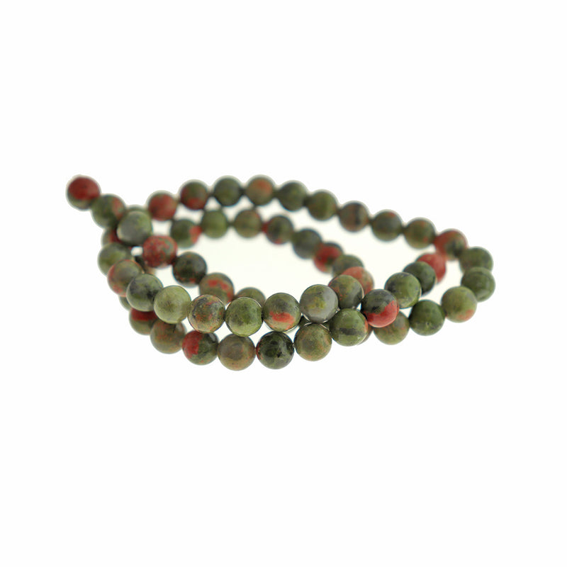 Perles Unakite Naturelles Rondes 6mm - Rose Corail et Vert Olive - 1 Rang 60 Perles - BD1664