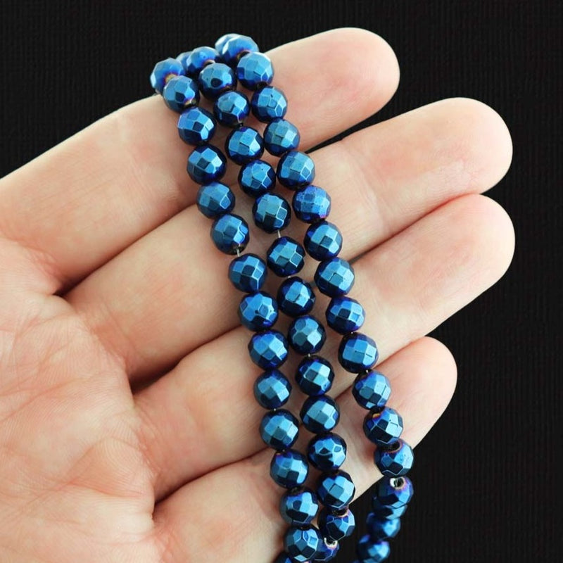 Faceted Hematite Beads 6mm - Navy Blue - 50 Beads - BD438