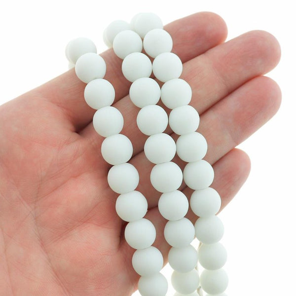 Perles rondes en verre de mer de culture 10 mm - Blanc - 1 rang 19 perles - U190