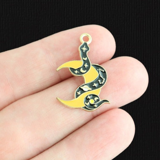 4 Snake With Crescent Moon Gold Tone Enamel Charms - E1533