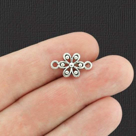 20 Flower Connector Antique Silver Tone Charms - SC6360