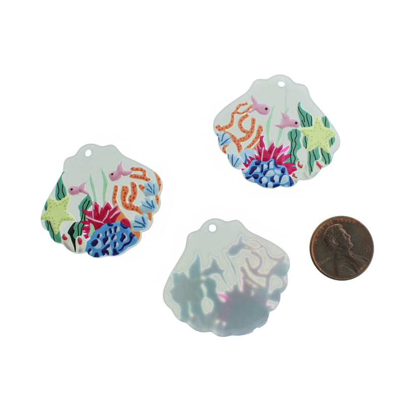 4 Painted Sea Shell Resin Charms - K181