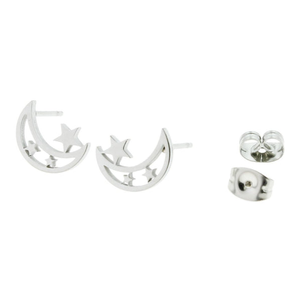 Boucles d'Oreilles en Acier Inoxydable - Crescent Moon Studs - 11mm x 8mm - 2 Pièces 1 Paire - ER048