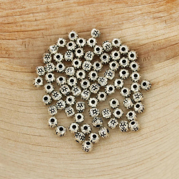 Round Spacer Beads 4mm - Silver Tone - 50 Beads - BD1142