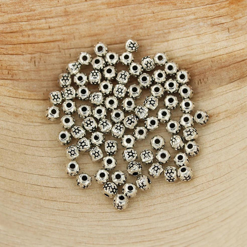 Round Spacer Beads 4mm - Silver Tone - 50 Beads - BD1142