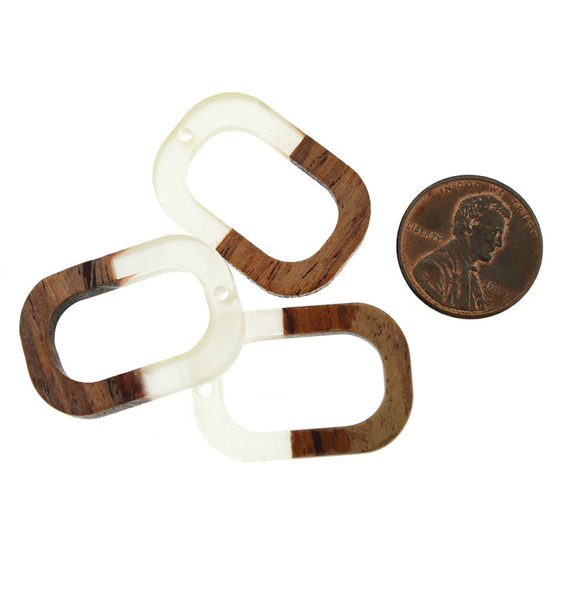 Oval Natural Wood and White Smoke Resin Charm 28mm - WP045