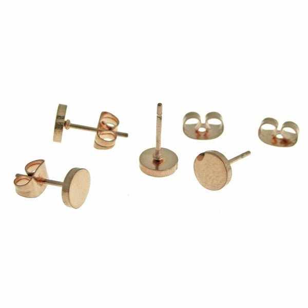Rose Gold Stainless Steel Earrings - Round Studs - 6mm - 2 Pieces 1 Pair - ER491