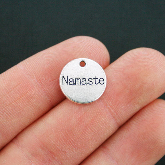 4 Namaste Antique Silver Tone Charms 2 faces - SC4775