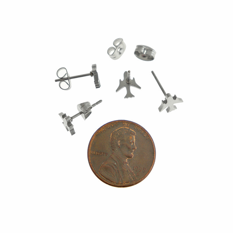 Boucles d'Oreilles Acier Inoxydable - Clous Avion - 8mm - 2 Pièces 1 Paire - ER939