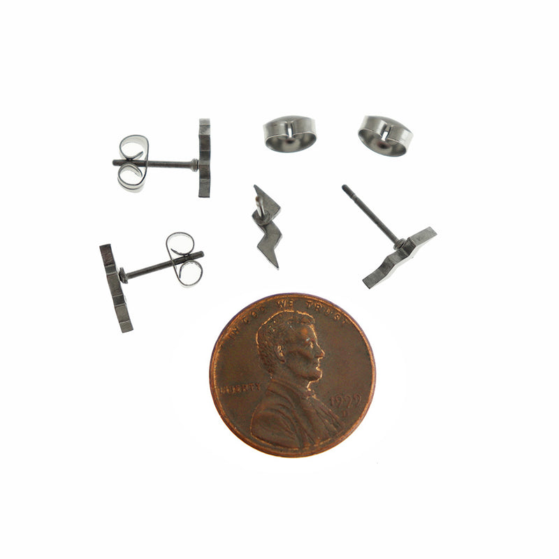 Stainless Steel Earrings - Lightning Bolt Studs - 10mm x 3mm - 1 Pair - Choose Your Tone!