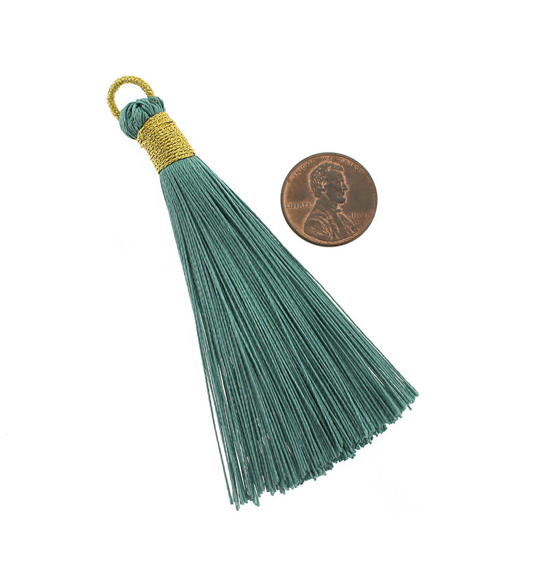 Polyester Tassels with Jump Ring - Seafoam Green and Gold - 4 Pieces - TSP005