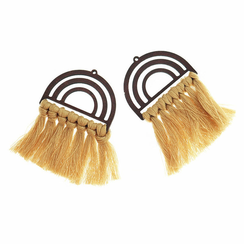 Polycotton Fan Tassels - Natural Wood and Brown - 2 Pieces - TSP323