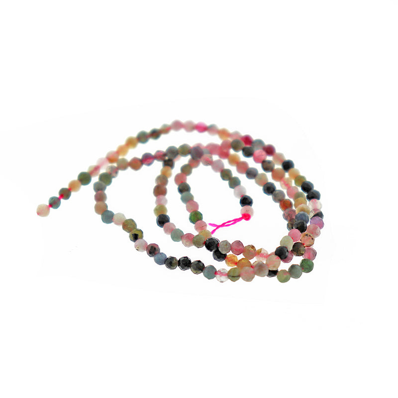 Faceted Round Natural Tourmaline Beads 2mm - Mauve and Black - 1 Strand 182 Beads - BD2425