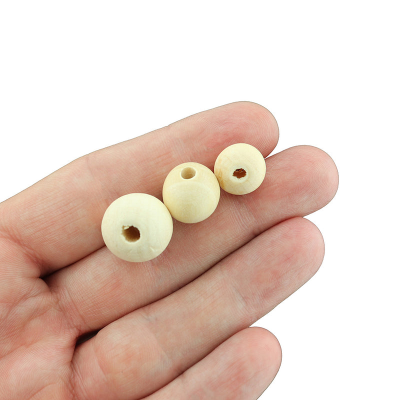 Perles rondes en bois naturel 12mm -16mm - Choisissez votre taille - Blé inachevé - 50 Perles - BD1044