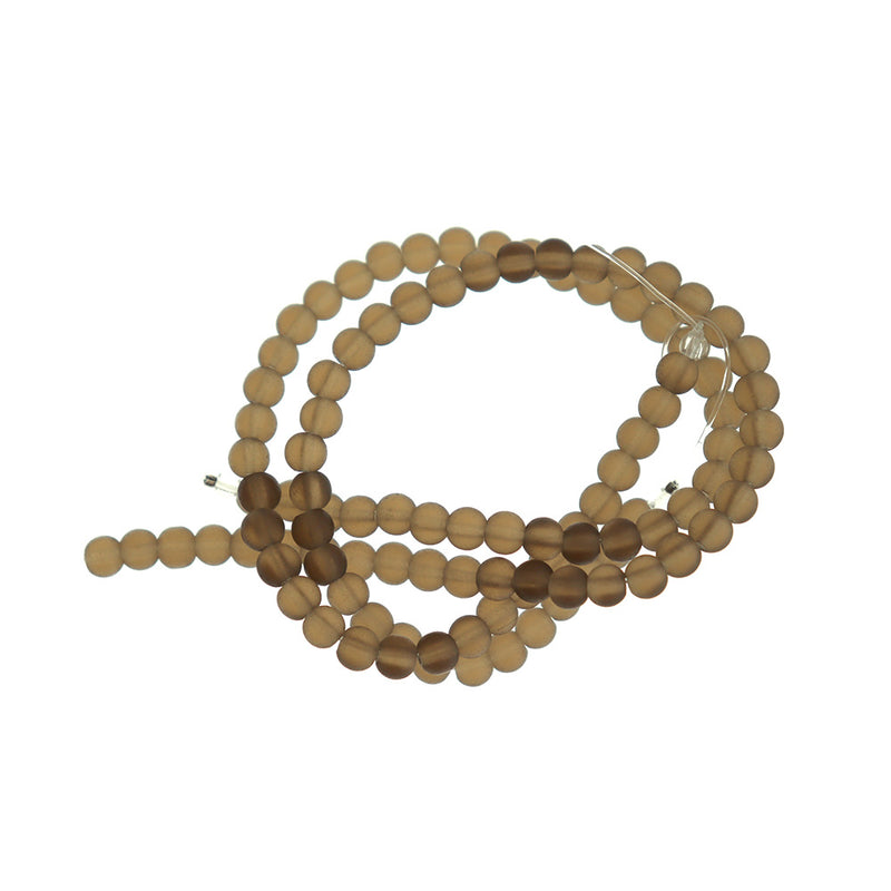 Round Cultured Sea Glass Beads 4mm - Frosted Brown - 1 Strand 48 Beads - U006
