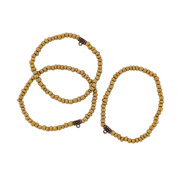 Bracelets de perles acryliques de graines 62mm - Or avec bélière de ton bronze antique - 5 bracelets - BB258
