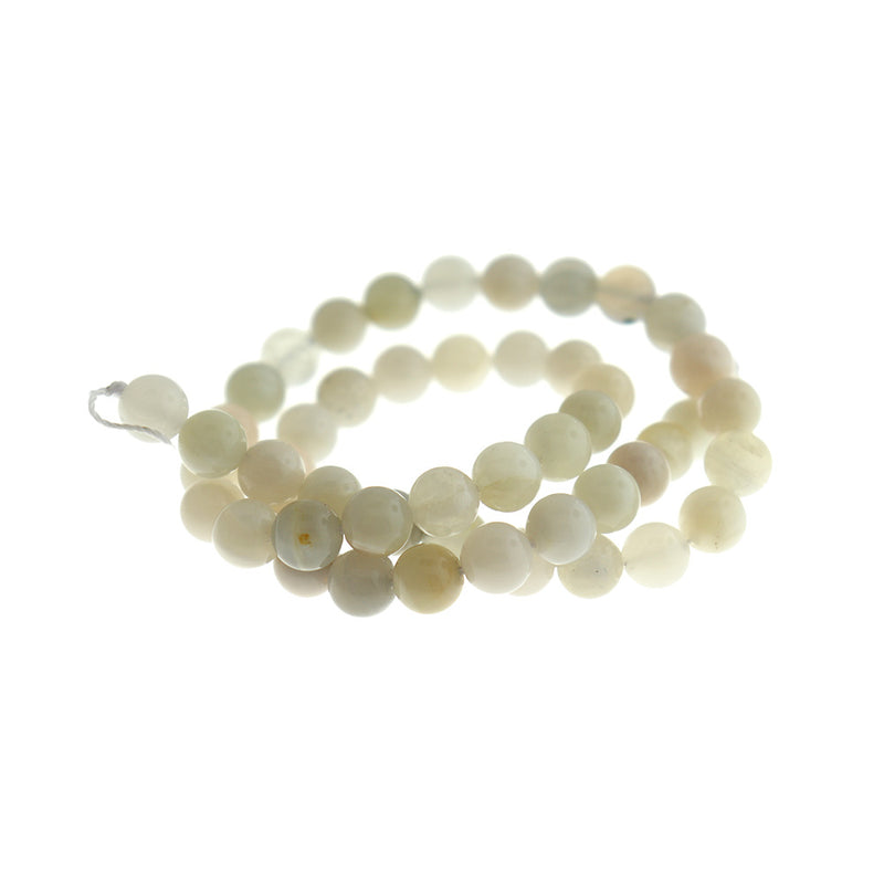 Perles rondes en pierre de lune naturelle 8 mm - Blanc crème - 1 rang 46 perles - BD1738