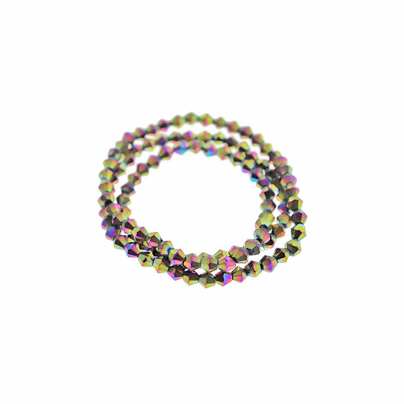 Faceted Bicone Glass Beads 4mm x 4mm - Electroplated Rainbow - 1 Strand 104 Beads - BD2599