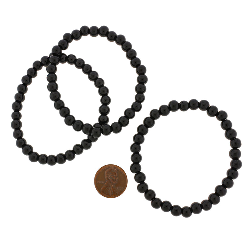 Round Glass Bead Bracelet - 54mm - Polished Black - 1 Bracelet - BB047
