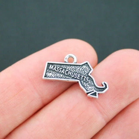 4 Massachusetts State Antique Silver Tone Charms - SC1438
