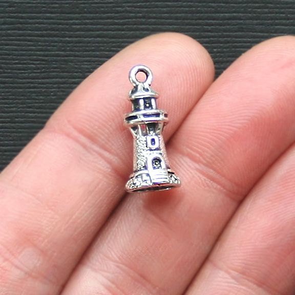 6 breloques ton argent antique phare 3D - SC2782