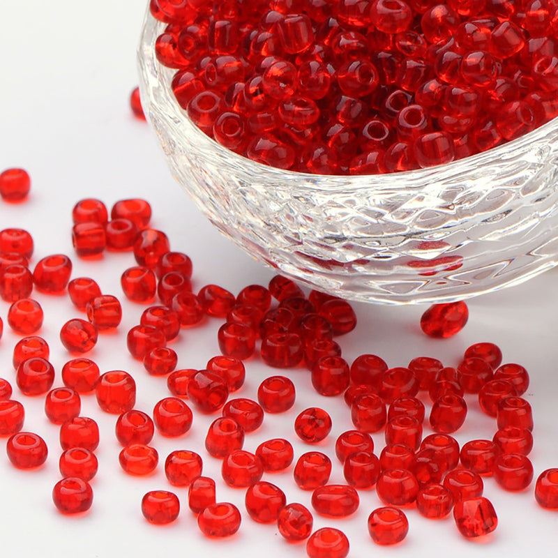 Perles de verre rocailles 6/0 4mm - Rouge rubis - 50g 500 perles - BD1275