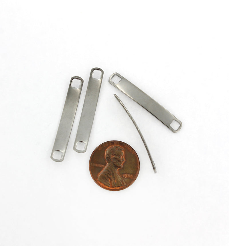 SALE Rectangle Connectors Stamping Blanks - Silver Tone Stainless Steel - 33.5mm x 5mm - 4 Tags - FD329