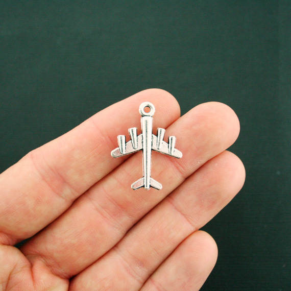 8 Airplane Antique Silver Tone Charms 3D - SC2684
