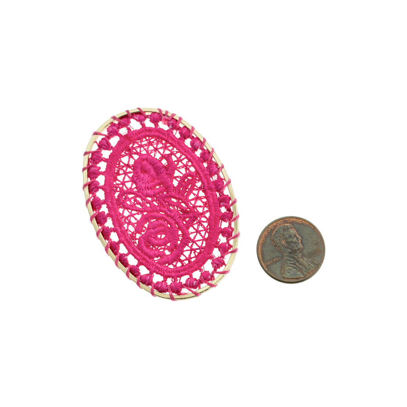 4 Pink Woven Lace Gold Tone Pendants - TSP103-G