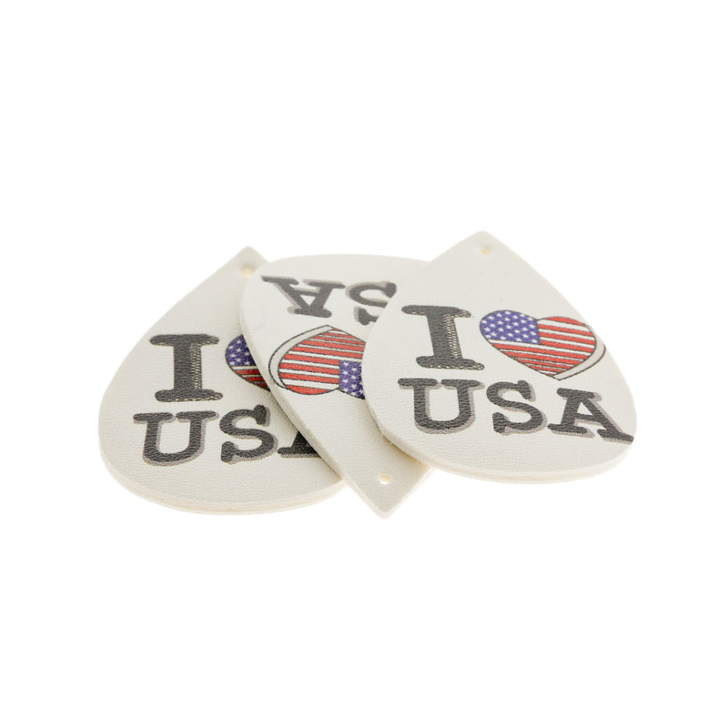 Pendentifs en forme de larme en similicuir - I Love USA - 2 Pièces - LP212