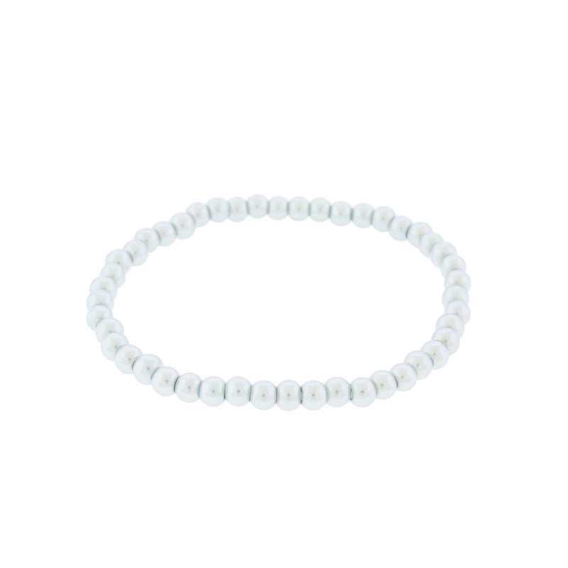 Bracelets Perles de Verre Rondes - 55mm - Blanc Perle - 5 Bracelets - BB039