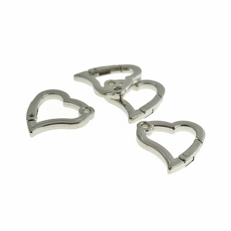 Silver Tone Heart Spring Gate Clasps 31mm x 29mm - 4 Clasps - FD835
