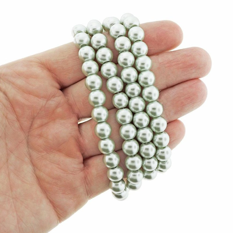 Round Glass Beads 8mm - Pearly Silver - 1 Strand 105 Beads - BD2317