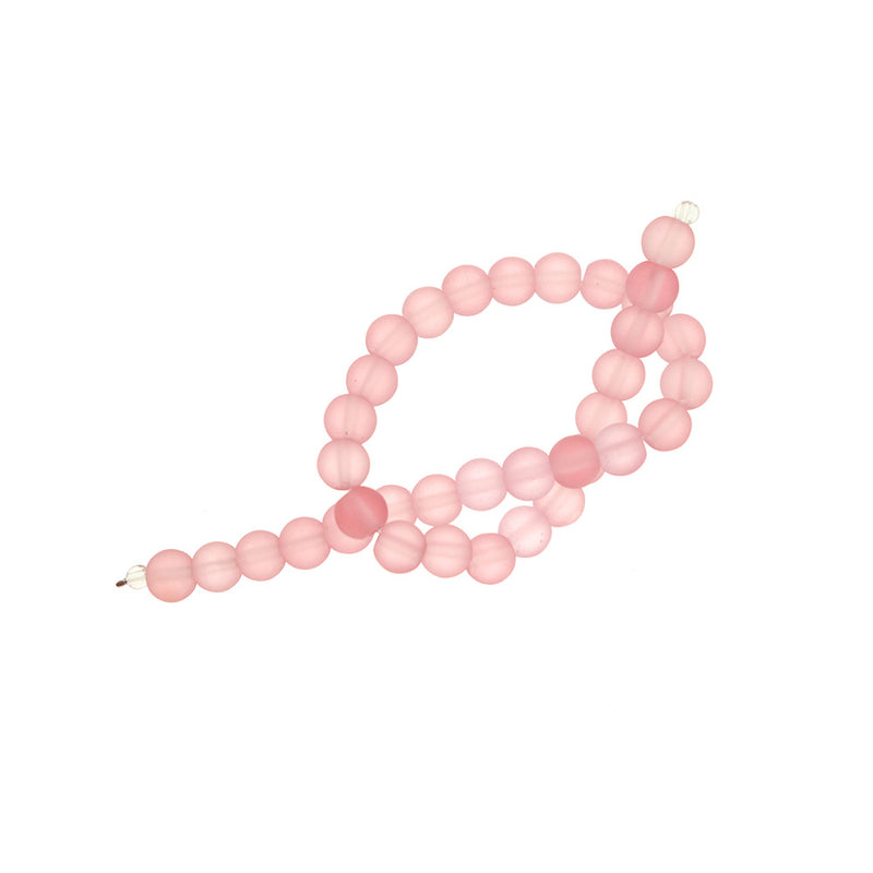 Perles rondes en verre de mer de culture 6 mm - Rose fleur - 1 rang 32 perles - U227