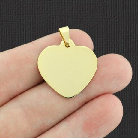 SALE Heart Stamping Blank - Gold Tone Stainless Steel - 25mm x 26mm - 1 Tag - MT785