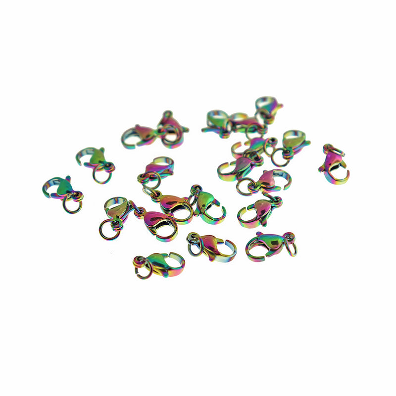 Rainbow Electroplated Stainless Steel Lobster Clasps 12mm x 7mm - 10 Clasps - FF303