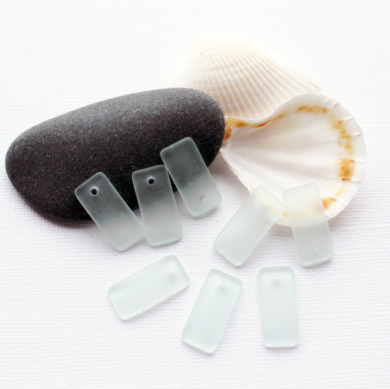 2 Pale Aqua Curved Rectangle Sea Glass Charms - U072