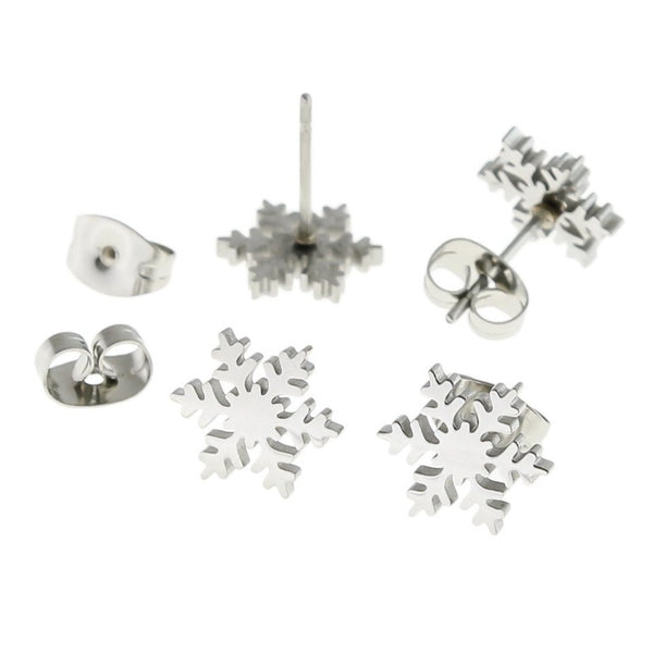 Stainless Steel Earrings - Snowflake Studs - 10mm - 2 Pieces 1 Pair - ER413
